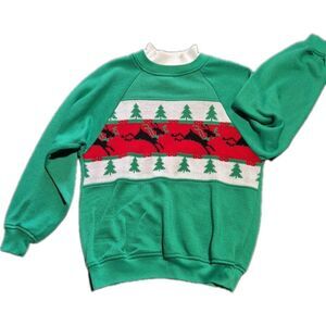 Ugly Christmas Holiday Sweater Sweatshirt Women’s Sm Reindeer Tacky Retro